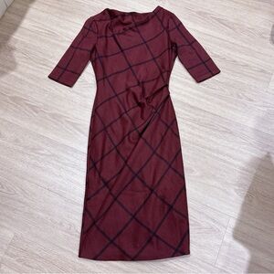 Red Ruched Sheath Dress with Bateau Neckline